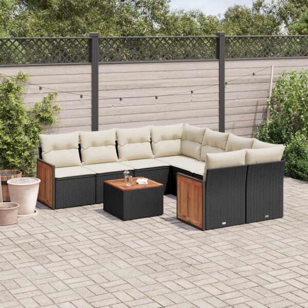 vidaXL 9-tlg. Garten-Sofagarnitur mit Kissen Schwarz Poly Rattan