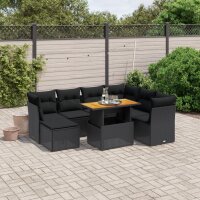 vidaXL 8-tlg. Garten-Sofagarnitur mit Kissen Schwarz Poly Rattan