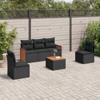 vidaXL 6-tlg. Garten-Sofagarnitur mit Kissen Schwarz Poly Rattan