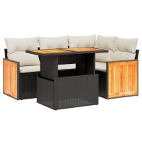 vidaXL 5-tlg. Garten-Sofagarnitur mit Kissen Schwarz Poly Rattan