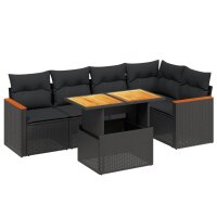 vidaXL 6-tlg. Garten-Sofagarnitur mit Kissen Schwarz Poly Rattan