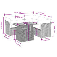 vidaXL 5-tlg. Garten-Sofagarnitur mit Kissen Schwarz Poly Rattan