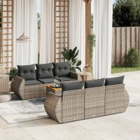 vidaXL 7-tlg. Garten-Sofagarnitur mit Kissen Grau Poly Rattan