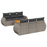 vidaXL 7-tlg. Garten-Sofagarnitur mit Kissen Grau Poly Rattan