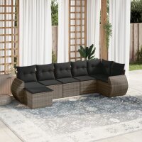 vidaXL 7-tlg. Garten-Sofagarnitur mit Kissen Grau Poly Rattan