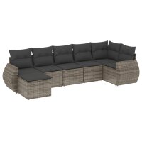 vidaXL 7-tlg. Garten-Sofagarnitur mit Kissen Grau Poly Rattan