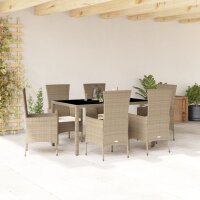 vidaXL 7-tlg. Garten-Essgruppe mit Kissen Beige Poly Rattan