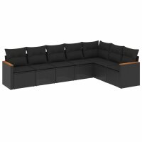 vidaXL 7-tlg. Garten-Sofagarnitur mit Kissen Schwarz Poly Rattan