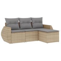 vidaXL 4-tlg. Garten-Sofagarnitur mit Kissen Beige Poly Rattan