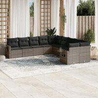 vidaXL 10-tlg. Garten-Sofagarnitur mit Kissen Grau Poly...