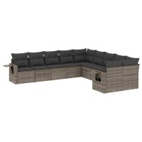 vidaXL 10-tlg. Garten-Sofagarnitur mit Kissen Grau Poly...