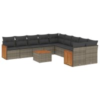 vidaXL 11-tlg. Garten-Sofagarnitur mit Kissen Grau Poly...