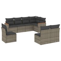 vidaXL 8-tlg. Garten-Sofagarnitur mit Kissen Grau Poly Rattan