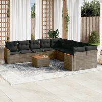 vidaXL 11-tlg. Garten-Sofagarnitur mit Kissen Grau Poly...