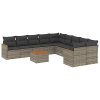 vidaXL 11-tlg. Garten-Sofagarnitur mit Kissen Grau Poly...