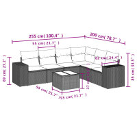 vidaXL 7-tlg. Garten-Sofagarnitur mit Kissen Schwarz Poly Rattan