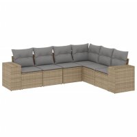 vidaXL 6-tlg. Garten-Sofagarnitur mit Kissen Beige Poly Rattan