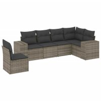 vidaXL 6-tlg. Garten-Sofagarnitur mit Kissen Grau Poly Rattan