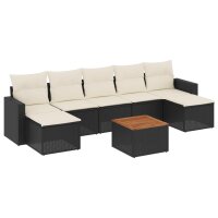 vidaXL 8-tlg. Garten-Sofagarnitur mit Kissen Schwarz Poly Rattan