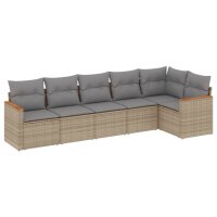 vidaXL 6-tlg. Garten-Sofagarnitur mit Kissen Beige Poly Rattan