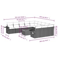 vidaXL 12-tlg. Garten-Sofagarnitur mit Kissen Grau Poly Rattan