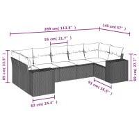 vidaXL 7-tlg. Garten-Sofagarnitur mit Kissen Schwarz Poly Rattan