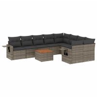 vidaXL 10-tlg. Garten-Sofagarnitur mit Kissen Grau Poly...