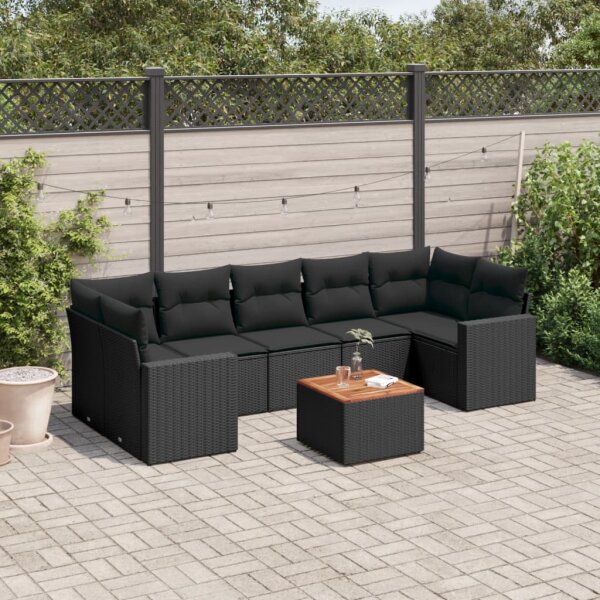 vidaXL 8-tlg. Garten-Sofagarnitur mit Kissen Schwarz Poly Rattan