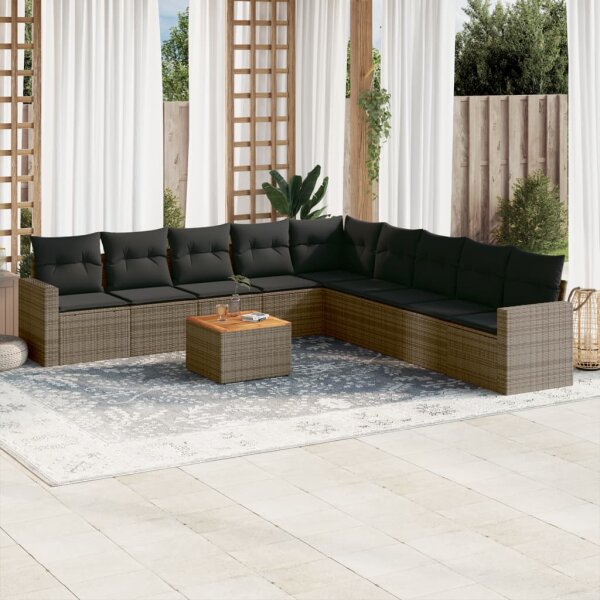 vidaXL 10-tlg. Garten-Sofagarnitur mit Kissen Grau Poly Rattan