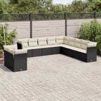 vidaXL 11-tlg. Garten-Sofagarnitur mit Kissen Schwarz Poly Rattan