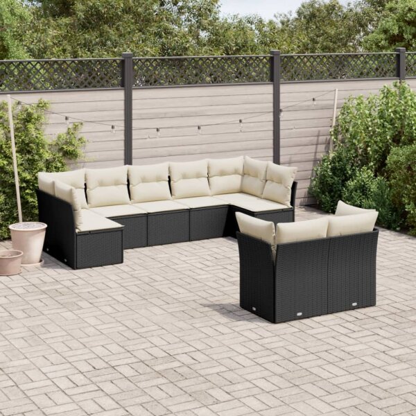 vidaXL 9-tlg. Garten-Sofagarnitur mit Kissen Schwarz Poly Rattan