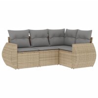 vidaXL 4-tlg. Garten-Sofagarnitur mit Kissen Beige Poly Rattan