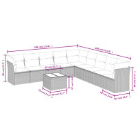 vidaXL 10-tlg. Garten-Sofagarnitur mit Kissen Schwarz Poly Rattan