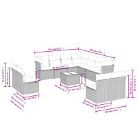 vidaXL 12-tlg. Garten-Sofagarnitur mit Kissen Schwarz Poly Rattan