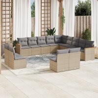 vidaXL 13-tlg. Garten-Sofagarnitur mit Kissen Beige Poly Rattan