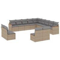 vidaXL 13-tlg. Garten-Sofagarnitur mit Kissen Beige Poly Rattan