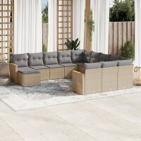 vidaXL 12-tlg. Garten-Sofagarnitur mit Kissen Beige Poly...