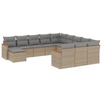 vidaXL 12-tlg. Garten-Sofagarnitur mit Kissen Beige Poly...