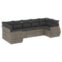 vidaXL 7-tlg. Garten-Sofagarnitur mit Kissen Grau Poly Rattan