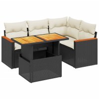 vidaXL 5-tlg. Garten-Sofagarnitur mit Kissen Schwarz Poly Rattan