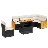 vidaXL 7-tlg. Garten-Sofagarnitur mit Kissen Schwarz Poly Rattan