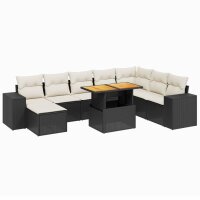 vidaXL 9-tlg. Garten-Sofagarnitur mit Kissen Schwarz Poly Rattan