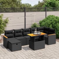 vidaXL 8-tlg. Garten-Sofagarnitur mit Kissen Schwarz Poly Rattan