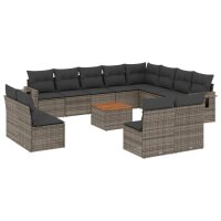 vidaXL 13-tlg. Garten-Sofagarnitur mit Kissen Grau Poly Rattan