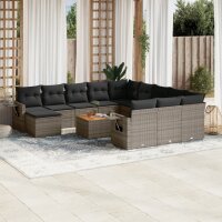 vidaXL 13-tlg. Garten-Sofagarnitur mit Kissen Grau Poly Rattan