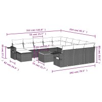 vidaXL 13-tlg. Garten-Sofagarnitur mit Kissen Grau Poly Rattan