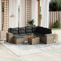 vidaXL 8-tlg. Garten-Sofagarnitur mit Kissen Grau Poly Rattan