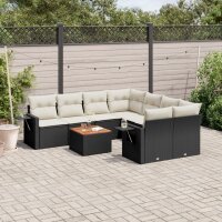 vidaXL 9-tlg. Garten-Sofagarnitur mit Kissen Schwarz Poly...
