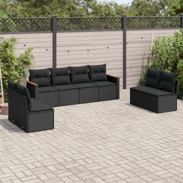 vidaXL 8-tlg. Garten-Sofagarnitur mit Kissen Schwarz Poly Rattan