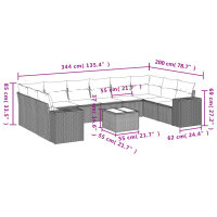 vidaXL 11-tlg. Garten-Sofagarnitur mit Kissen Schwarz Poly Rattan